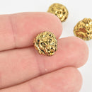 6 Gold Lion Head Beads, Metal Spacer Beads, 12mm, bme0623