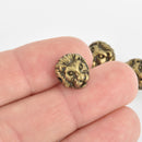 6 Bronze Lion Head Beads, Metal Spacer Beads, 12mm, bme0626