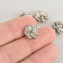 6 Silver Lion Head Beads, Metal Spacer Beads, 12mm, bme0627