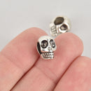 5 Silver SKULL Beads, Large Hole, Metal, great for leather cord, 14mm, bme0629