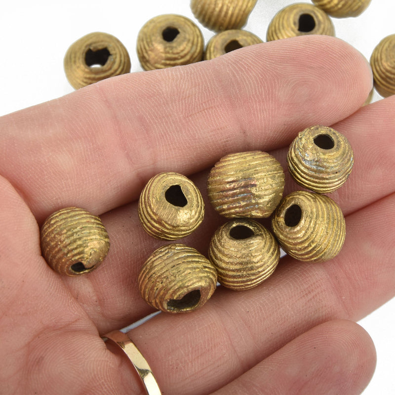 10mm African Brass Beads, Round, x10 beads, bme0632