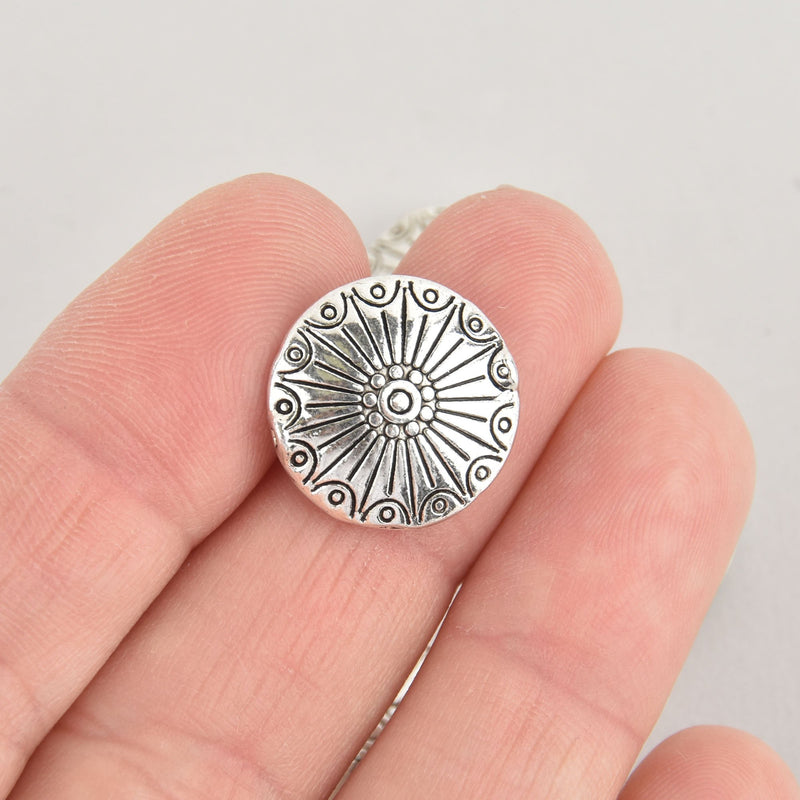 6 Silver Mandala Beads, Metal Spacer Beads 18mm, bme0633