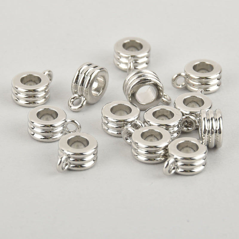 10 Silver Bail Beads. Fits European Style Bracelets and Necklace Chains  bme0634