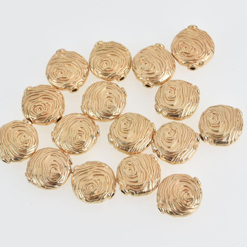 6 Light Gold Swirl Beads, Metal Spacer Beads 15mm x 13mm, bme0636