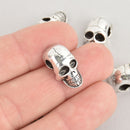 5 Silver SKULL Beads, Large Hole, Metal, great for leather cord, 20mm, bme0639