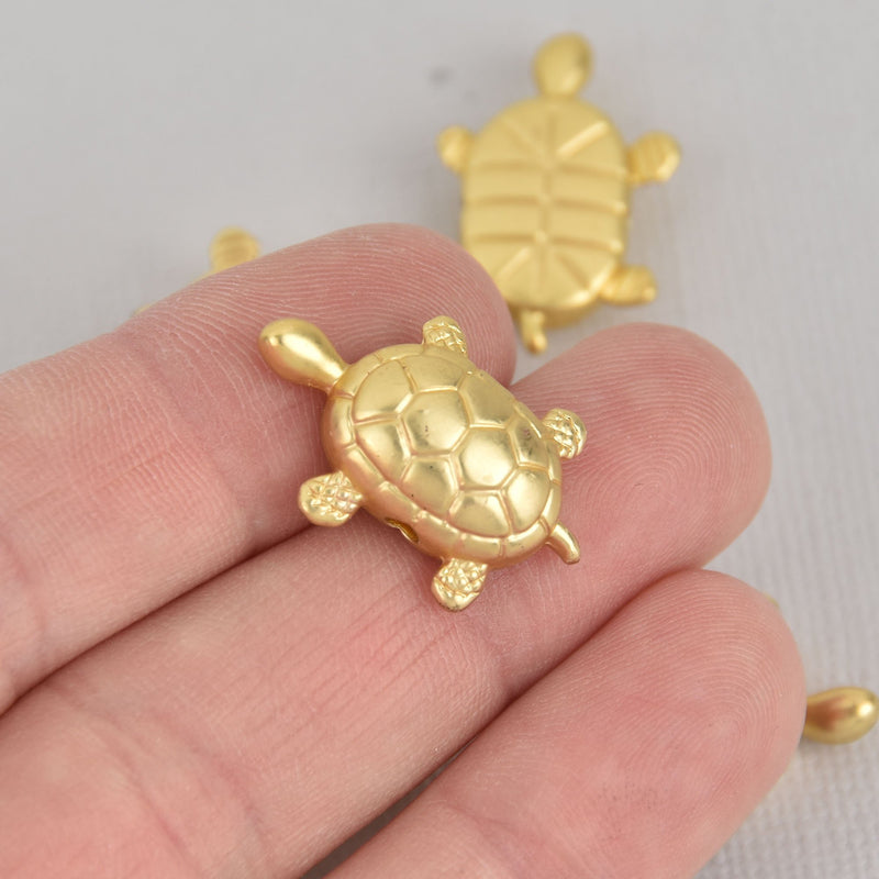 5 Gold Turtle Beads, Matte Gold Metal, Spacer Beads, 25mm, bme0643