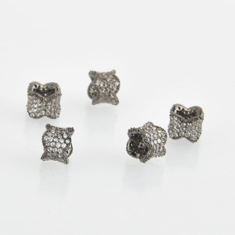 8mm Black Barrel Beads, Micro pave' hand-set crystals with Cubic Zirconia Stones, bme0644