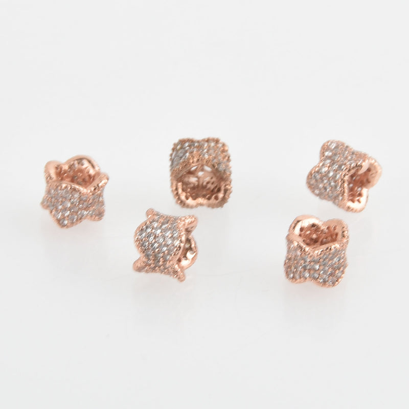 8mm Rose Gold Barrel Beads, Micro pave' hand-set crystals with Cubic Zirconia Stones, bme0645