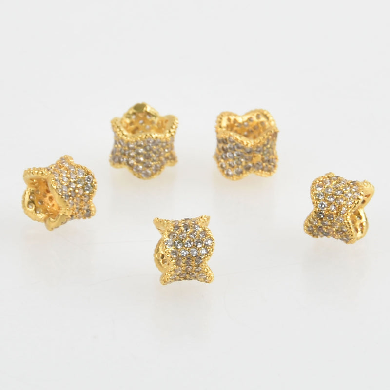 8mm Gold Barrel Beads, Micro pave' hand-set crystals with Cubic Zirconia Stones, bme0646