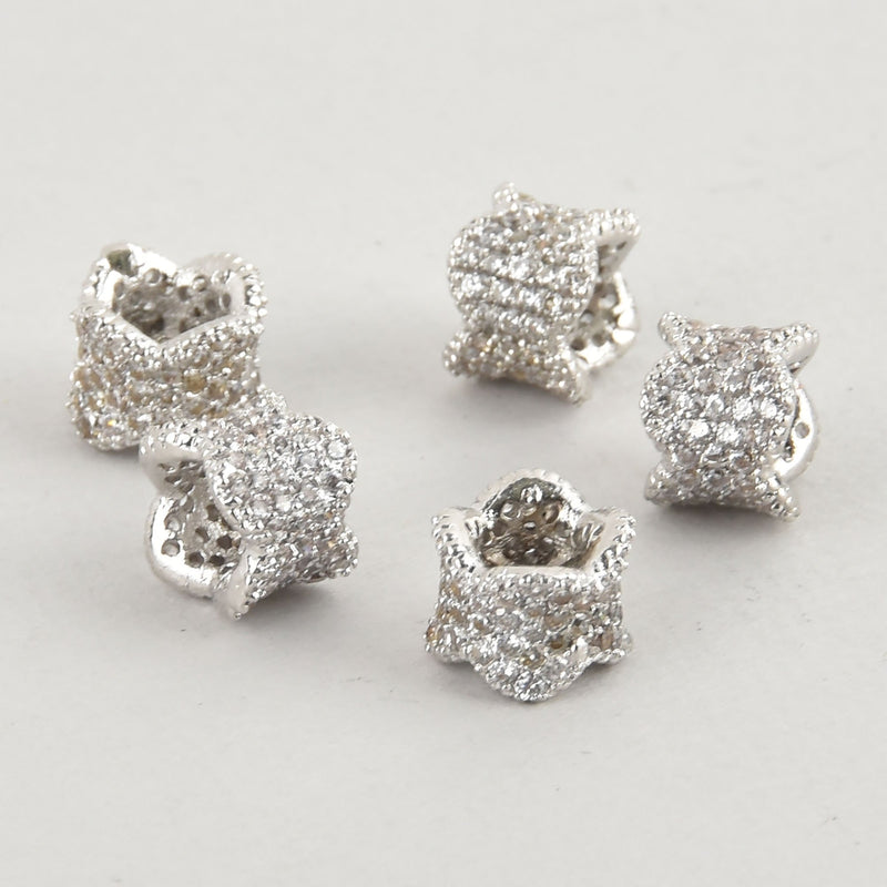 8mm Silver Barrel Beads, Micro pave' hand-set crystals with Cubic Zirconia Stones, bme0647