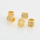 8mm Gold Barrel Bead, Micro pave' hand-set crystals with Cubic Zirconia Stones, bme0648