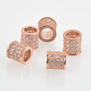 8mm Rose Gold Barrel Beads, Micro pave' hand-set crystals with Cubic Zirconia Stones, bme0649