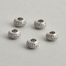 1 Silver Micro Pave Rondelle Bead, Metal with CZ Cubic Zirconia Crystals, 8mm, bme0650