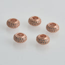 1 Rose Gold Micro Pave Rondelle Bead, Metal with CZ Cubic Zirconia Crystals, 8mm, bme0654