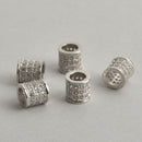 8mm Silver Barrel Beads, Micro pave' hand-set crystals with Cubic Zirconia Stones, bme0655