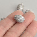 1 Silver Micro Pave Oval Bead, Metal with CZ Cubic Zirconia Crystals, 17x12mm, bme0656
