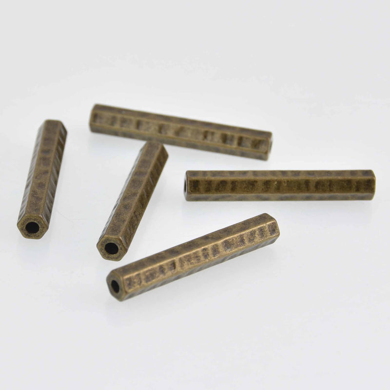 5 Bronze Tube Beads, Hammered Metal Charms, 1.5" long, bme0667