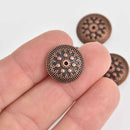 6 Copper Puffed Disc Beads, 17mm, bme0673