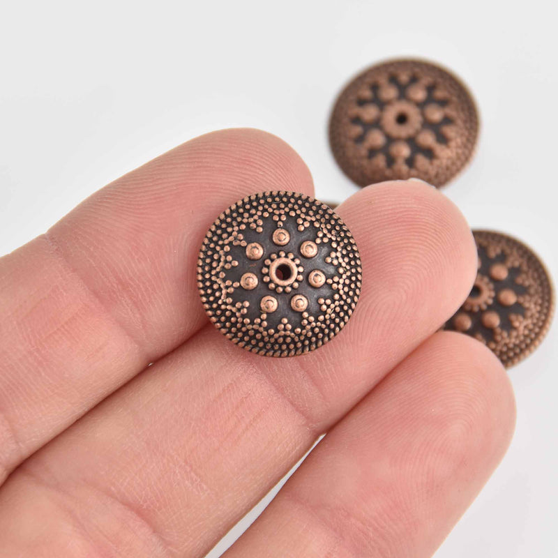 6 Copper Puffed Disc Beads, 17mm, bme0673