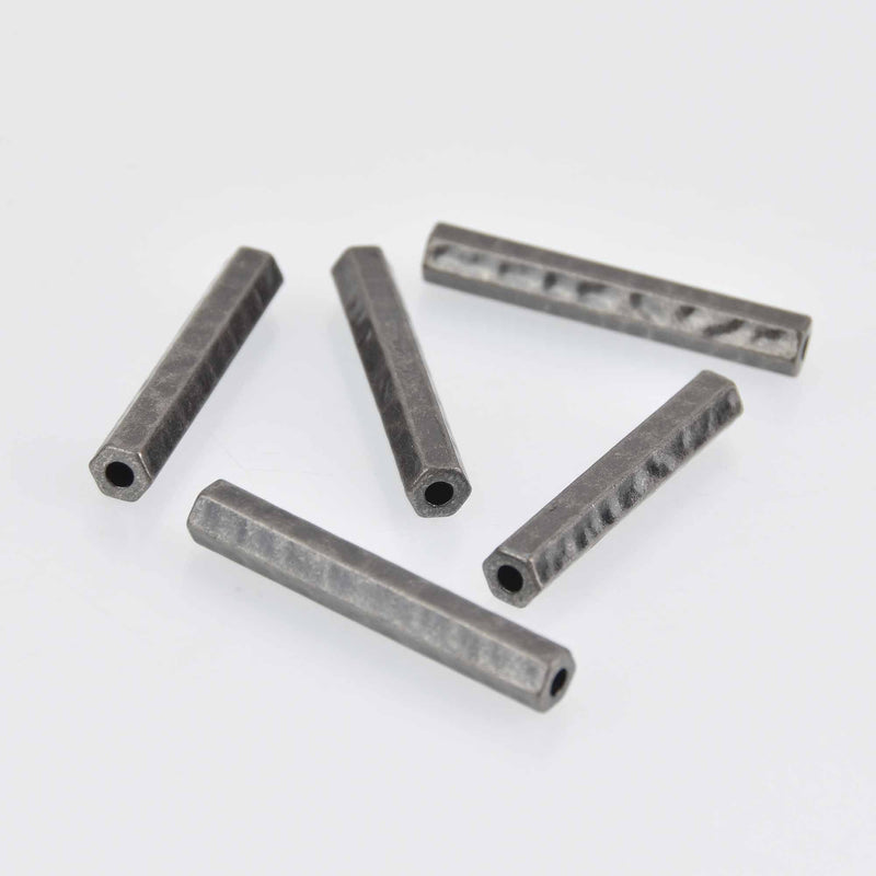 5 Gunmetal Tube Beads, Hammered Metal Charms, 1.5" long, bme0680