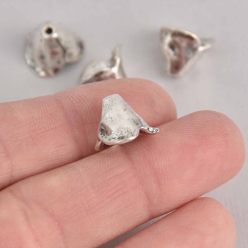 6 Silver Tulip Bead Caps, fits 8mm to 10mm, Antiqued Silver Bead Cones, bme0700