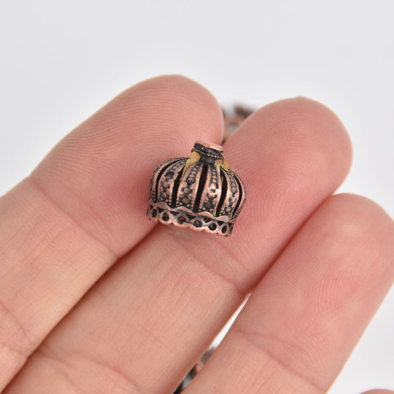 6 Copper Crown Bead Caps, filigree, 18x12mm, bme0701