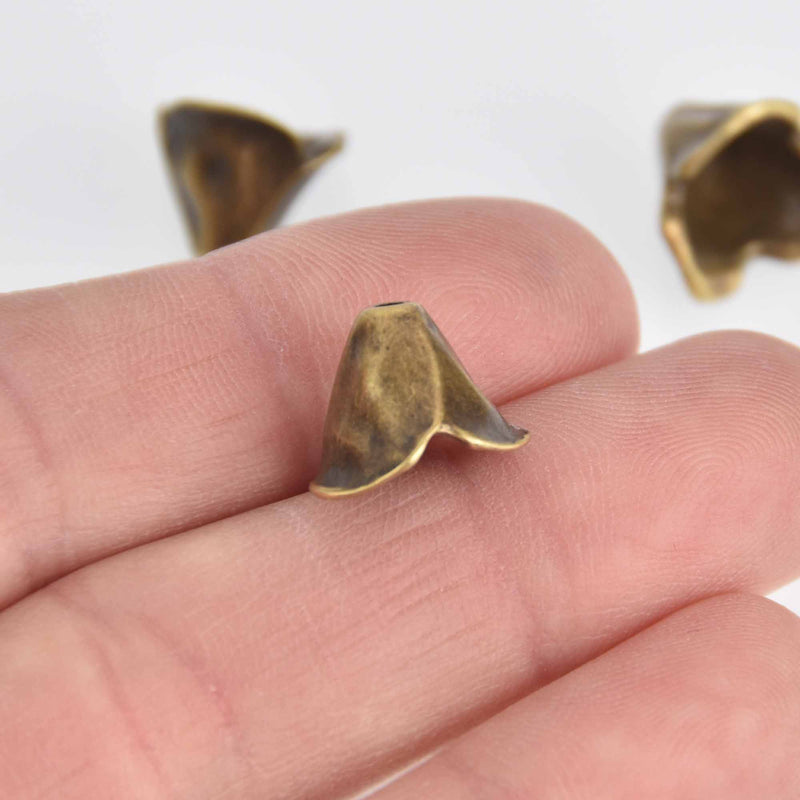 6 Bronze Tulip Bead Caps, fits 8mm to 10mm, Bead Cones, bme0713