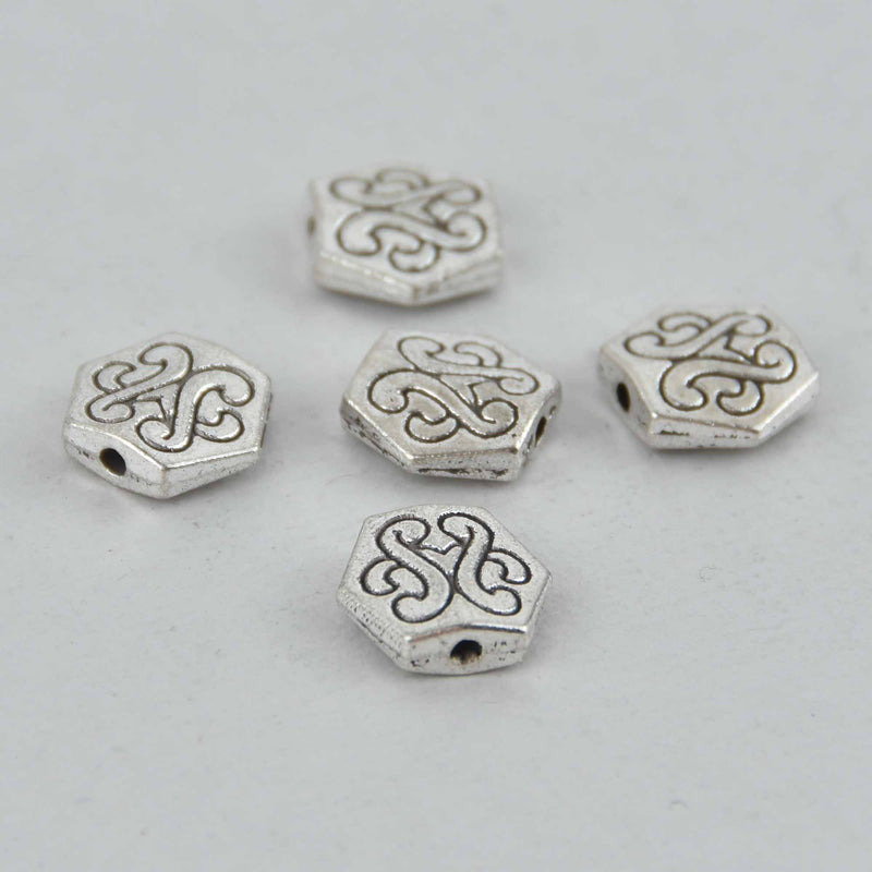 20 Silver Hexagon Spacer Beads, 10x11mm, bme0720