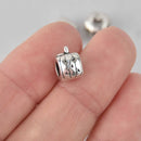 8 Silver PUMPKIN Jack-O-Lantern Beads for Halloween, metal, large hole, bme0721