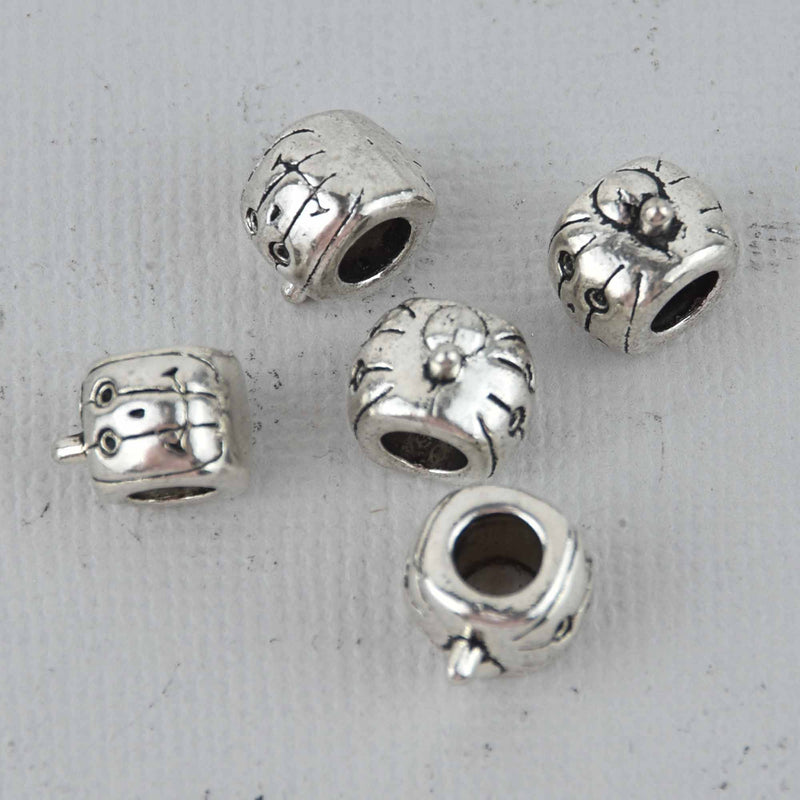 8 Silver PUMPKIN Jack-O-Lantern Beads for Halloween, metal, large hole, bme0721