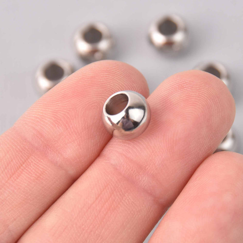 10mm Stainless Steel Beads, Large Hole, Round, Silver, 20 beads, bme0724