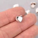 25 Silver Heart Spacer Beads, Silver Plate Metal, Large Hole, 8mm bme0726