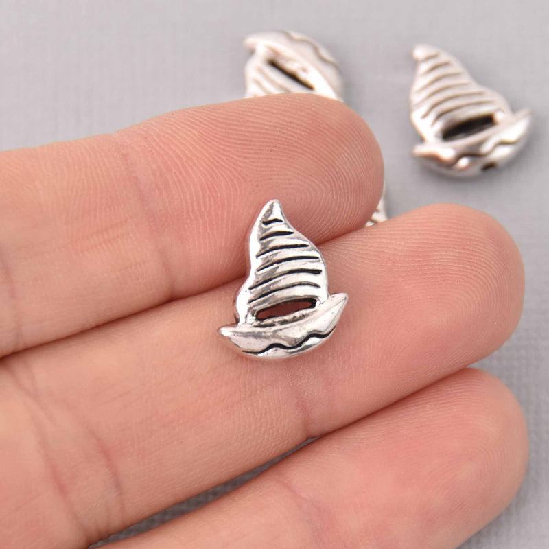 10 Silver Sailboat Spacer Beads, 15mm, bme0729