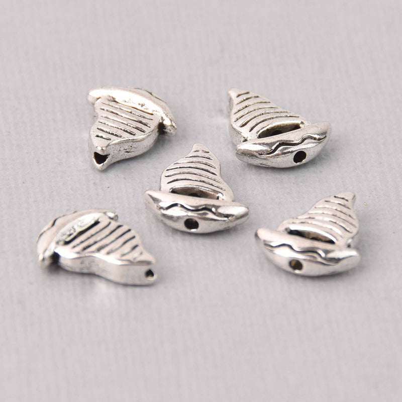 10 Silver Sailboat Spacer Beads, 15mm, bme0729