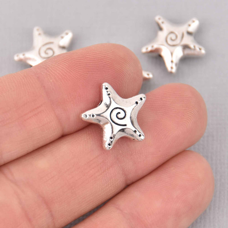 10 Silver Starfish Spacer Beads, 16mm, bme0730