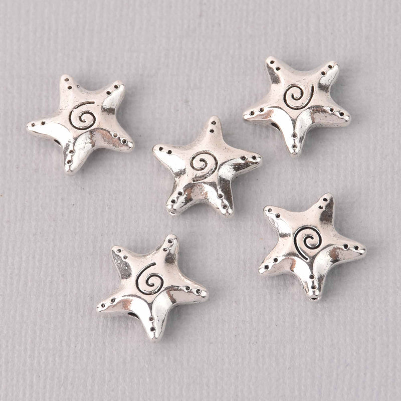 10 Silver Starfish Spacer Beads, 16mm, bme0730