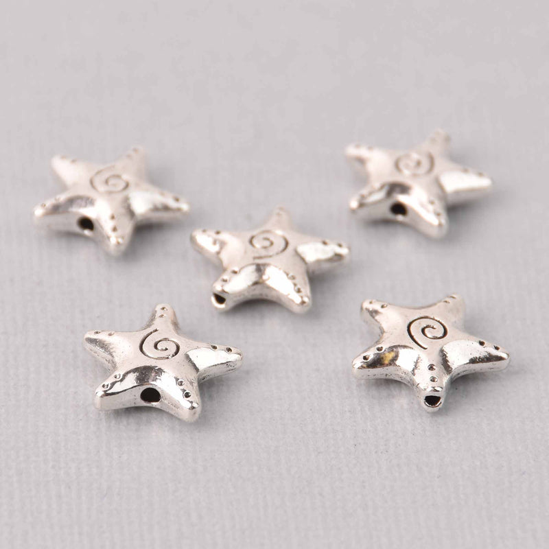 10 Silver Starfish Spacer Beads, 16mm, bme0730