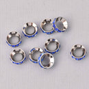 5 Blue Rhinestone Rondelle Spacers Beads 10mm Large Hole, Silver Plated, bme0732