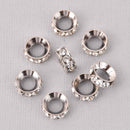 5 Rhinestone Rondelle Spacers Beads 10mm Large Hole, Silver Plated, bme0733