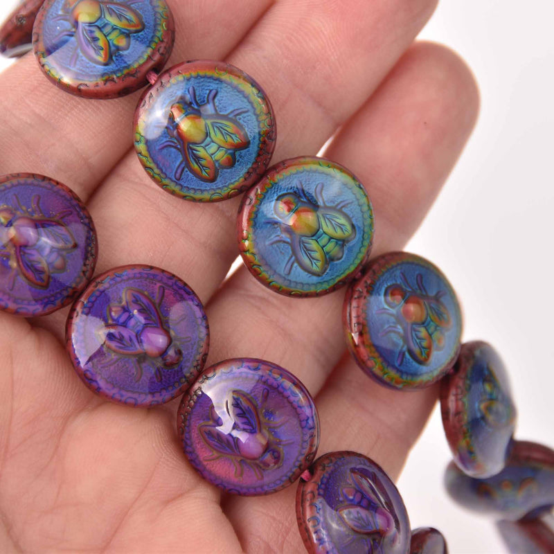 19mm Mood Beads, Bee on Puffed Coin, 4 beads, bme0740