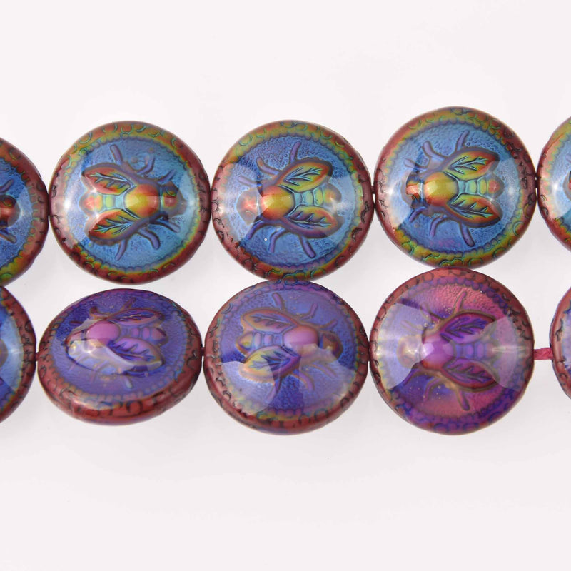 19mm Mood Beads, Bee on Puffed Coin, 4 beads, bme0740