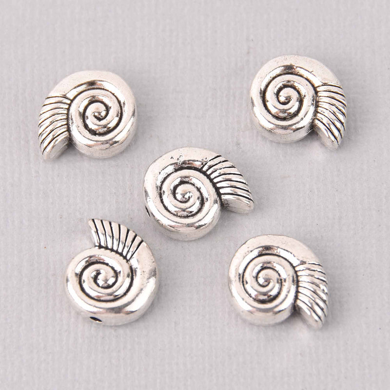 6 Silver Shell Spacer Beads, 14mm, bme0741