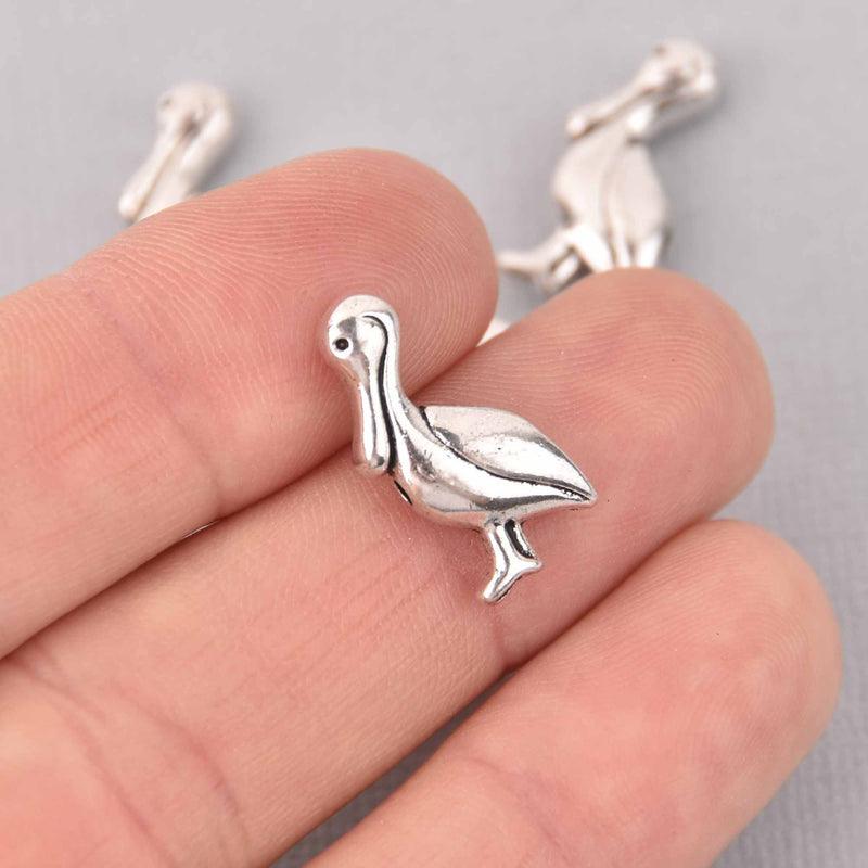 6 Silver Pelican Bird Spacer Beads, 20mm, bme0742