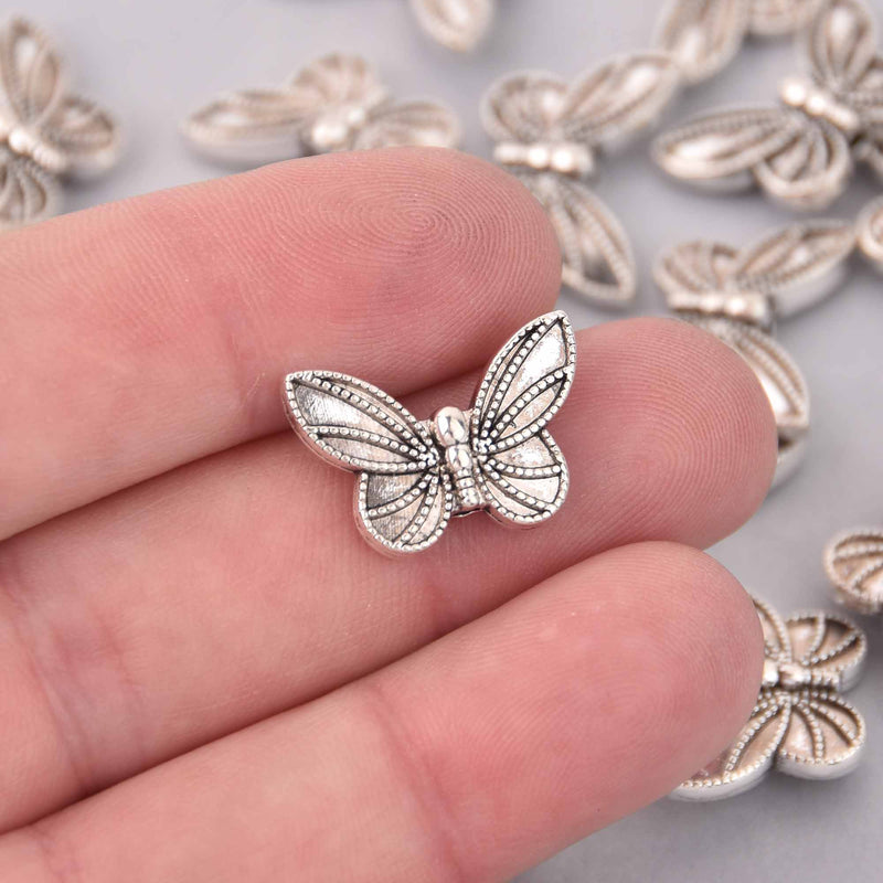 10 Silver Butterfly Spacer Beads, 20mm, bme0746