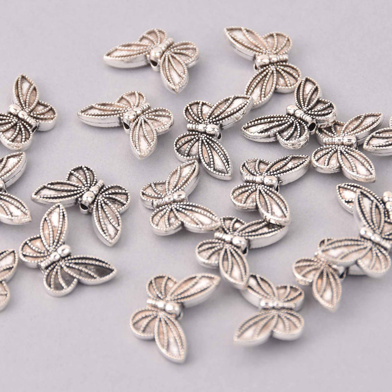 10 Silver Butterfly Spacer Beads, 20mm, bme0746