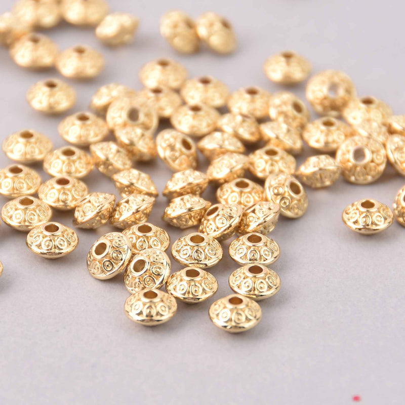 7mm Light Gold Saucer Spacer Beads, 16k real gold plated, Bicone, 10 beads, bme0747