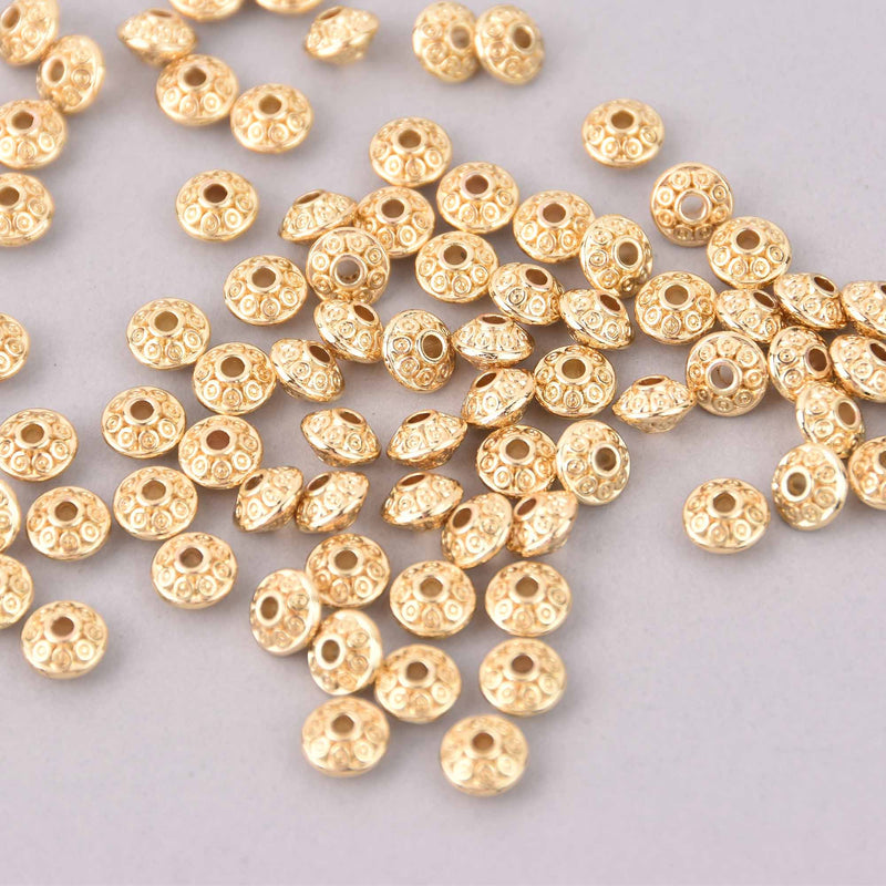 7mm Light Gold Saucer Spacer Beads, 16k real gold plated, Bicone, 10 beads, bme0747