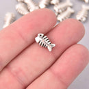 10 Silver Fish Bone Spacer Beads, 13mm, bme0749