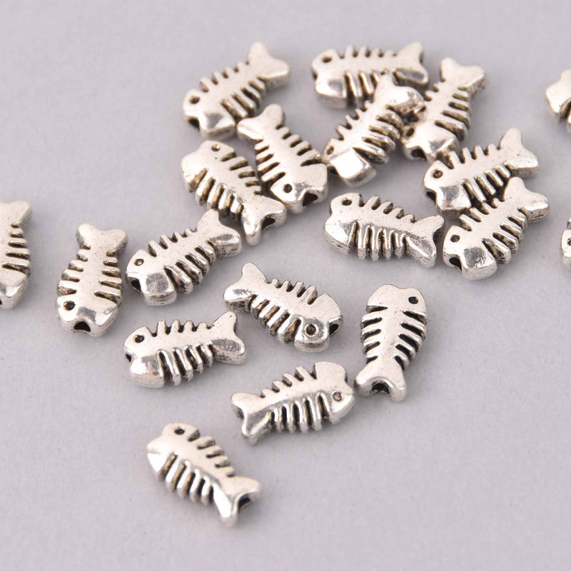 10 Silver Fish Bone Spacer Beads, 13mm, bme0749