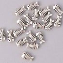 10 Silver Fish Bone Spacer Beads, 13mm, bme0749